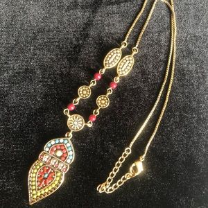 Gold plated necklace w/colorful beading